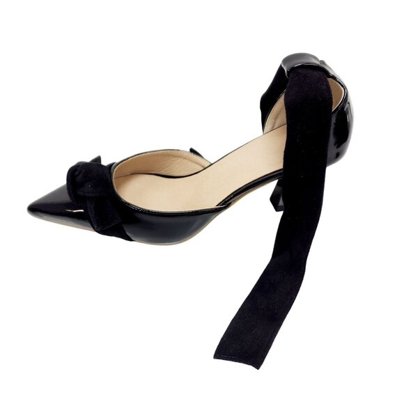 Patent Leather Pointed Toe Pumps With Black Suede Wraparound Ankle Straps Size 8 - Picture 6 of 11